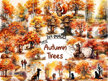 Autumn Trees Watercolor Clipart autumn clipart - Wonders Artist