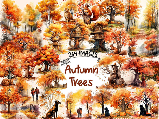 Autumn Trees Watercolor Clipart - High - Quality Instant Digital Download for Creative Projects