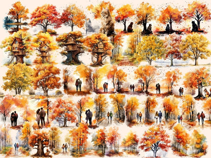 Autumn Trees Watercolor Clipart autumn clipart - Wonders Artist