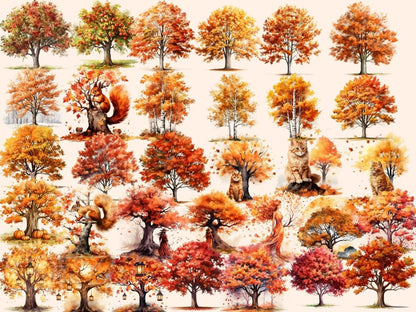 Autumn Trees Watercolor Clipart autumn clipart - Wonders Artist