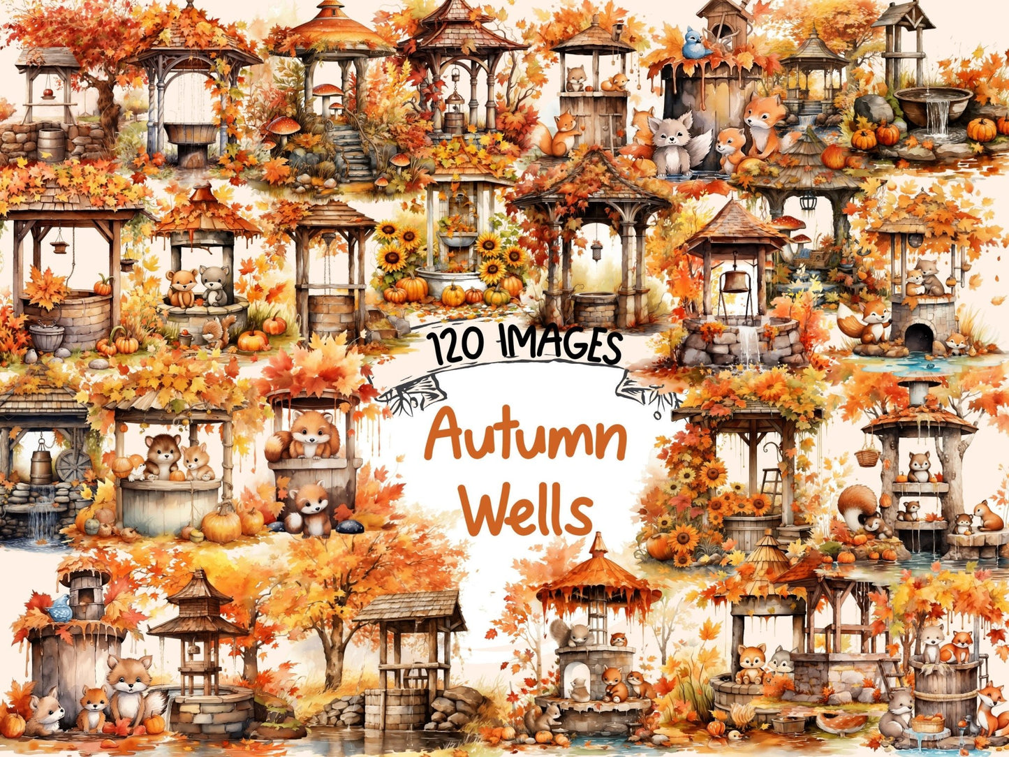 Autumn Wells Watercolor Clipart - High - Quality Instant Digital Download for Creative Projects