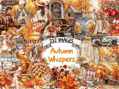 Autumn Whispers Watercolor Clipart Autumn Art - Wonders Artist