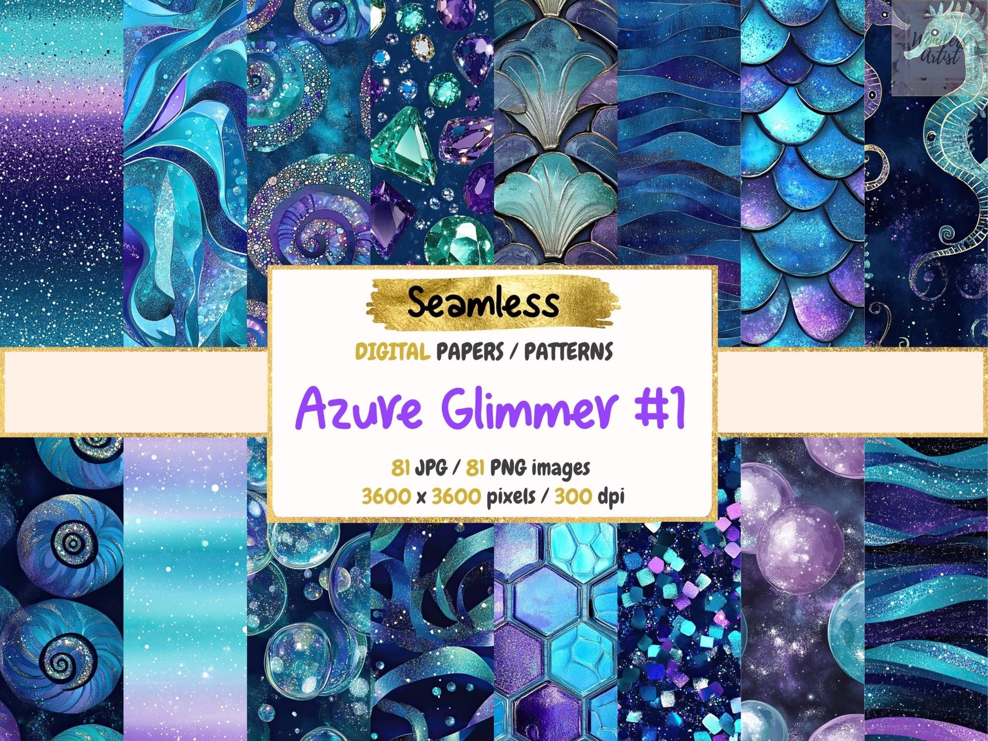 Azure Glimmer #1 Seamless Digital Paper - High - Quality Instant Digital Download for Creative Projects