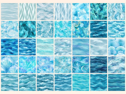 Azure Seas Seamless Pattern Digital Papers aquatic background Azure seas beach texture print - WondersArtist
