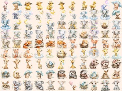 Baby Animals Watercolor Clipart Adorable Animals - Wonders Artist