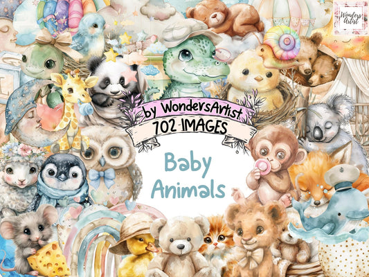 Baby Animals Watercolor Clipart - High - Quality Instant Digital Download for Creative Projects