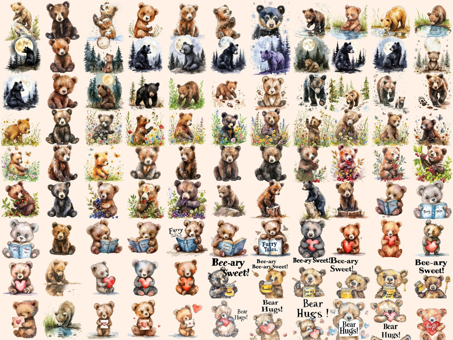 Baby Bears Watercolor Clipart - High - Quality Instant Digital Download for Creative Projects