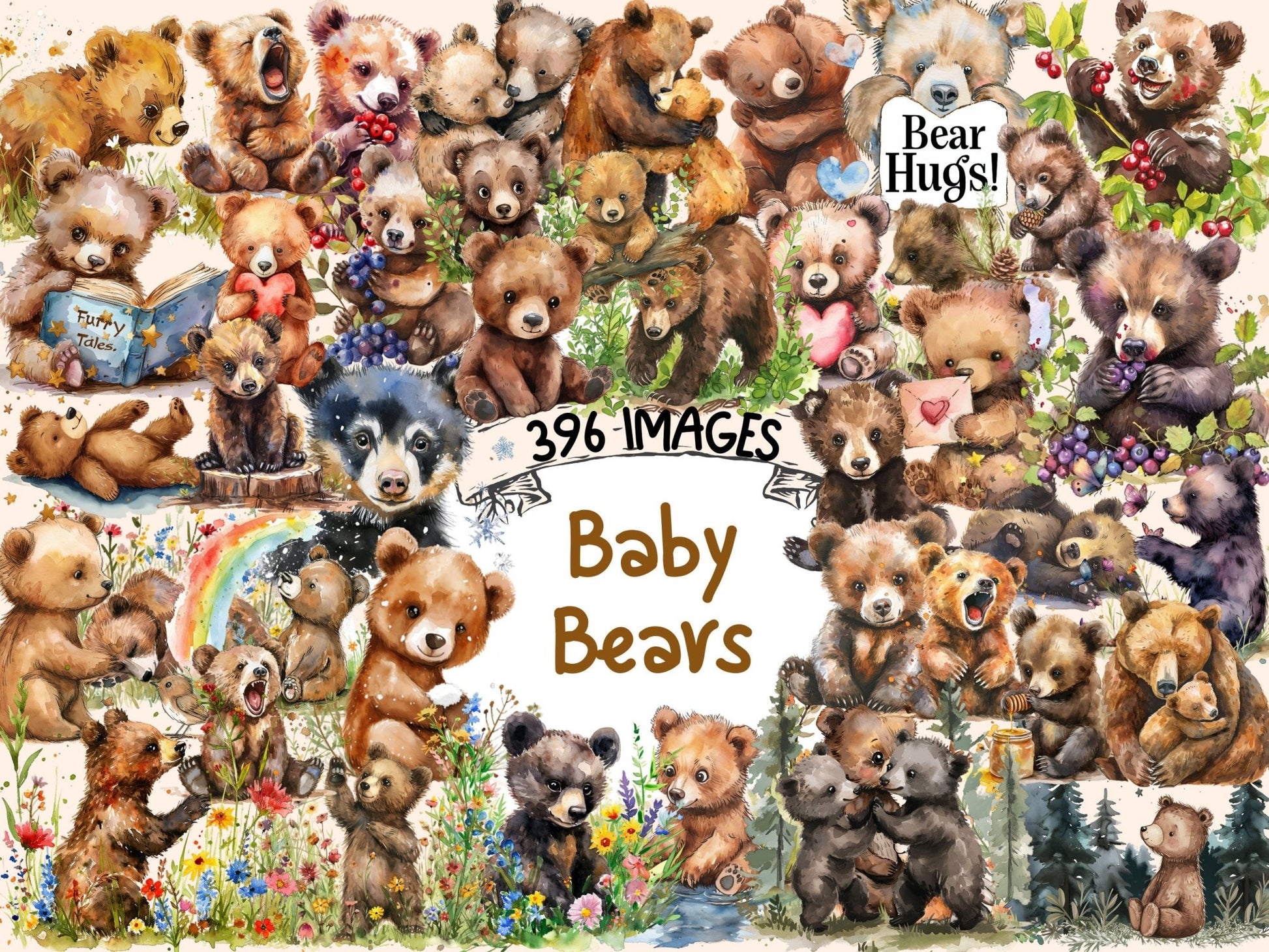 Baby Bears Watercolor Clipart - High - Quality Instant Digital Download for Creative Projects