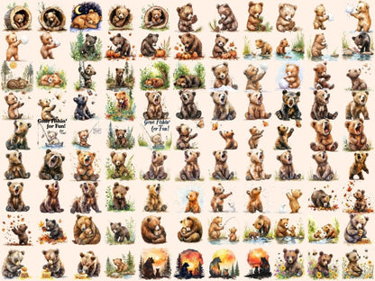 Baby Bears Watercolor Clipart baby bear clipart - Wonders Artist