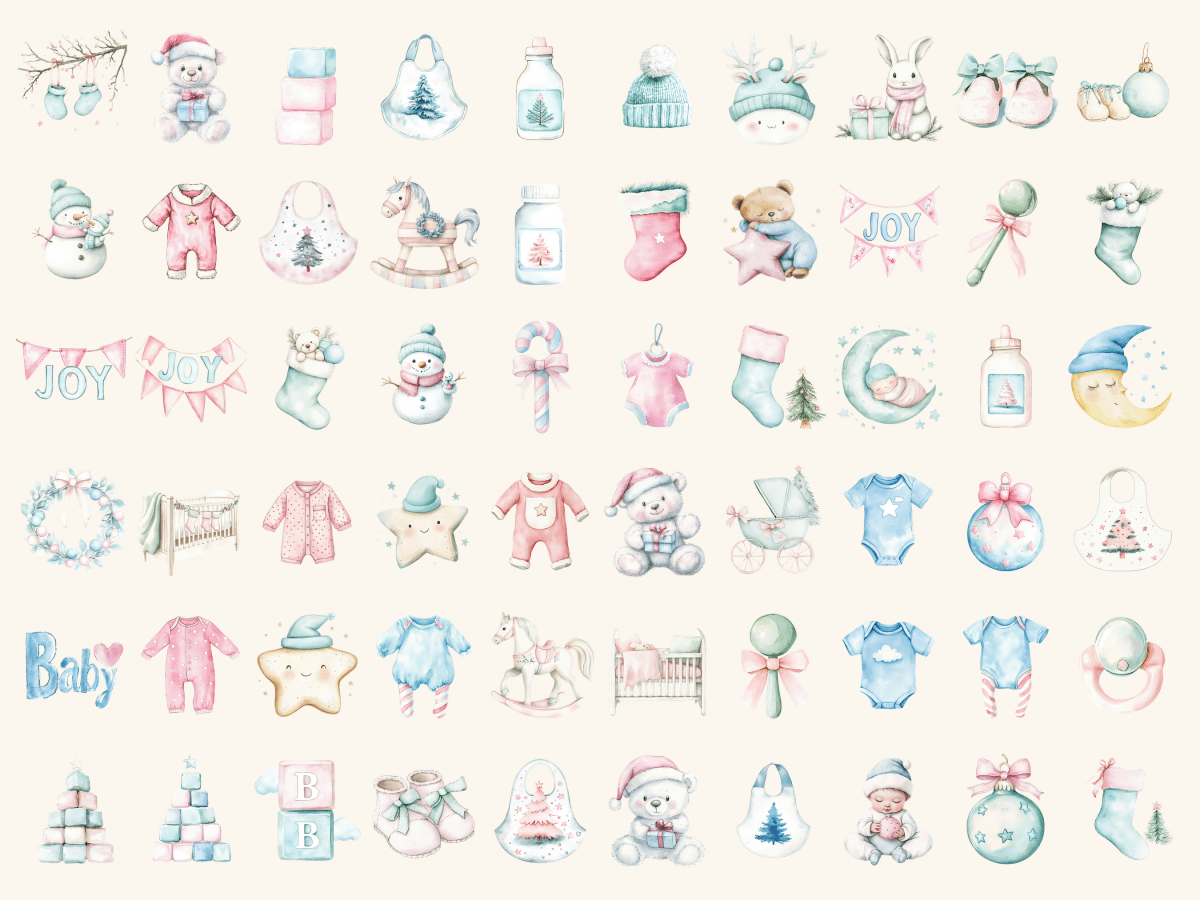 Baby Christmas Watercolor Clipart All Bundles Clipart Line Art - WondersArtist