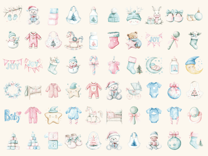 Baby Christmas Watercolor Clipart All Bundles Clipart Line Art - WondersArtist
