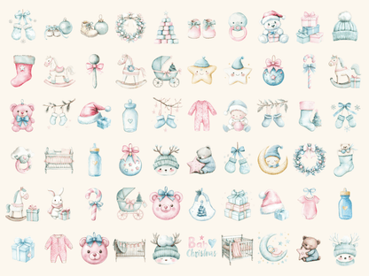 Baby Christmas Watercolor Clipart All Bundles Clipart Line Art - WondersArtist