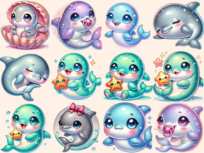 Baby Dolphins Clipart Aquatic Animal PNG - Wonders Artist