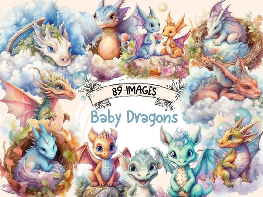 Baby Dragons Watercolor Clipart - Wonders Artist
