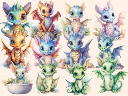 Baby Dragons Watercolor Clipart - Wonders Artist