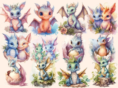 Baby Dragons Watercolor Clipart - Wonders Artist