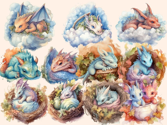Baby Dragons Akwarelowe Clipart