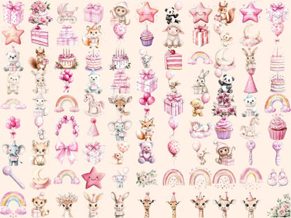 Baby Girl Animals Watercolor Clipart Adorable Animal Art - Wonders Artist