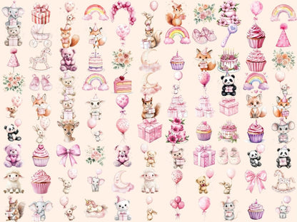 Baby Girl Animals Watercolor Clipart Adorable Animal Art - Wonders Artist