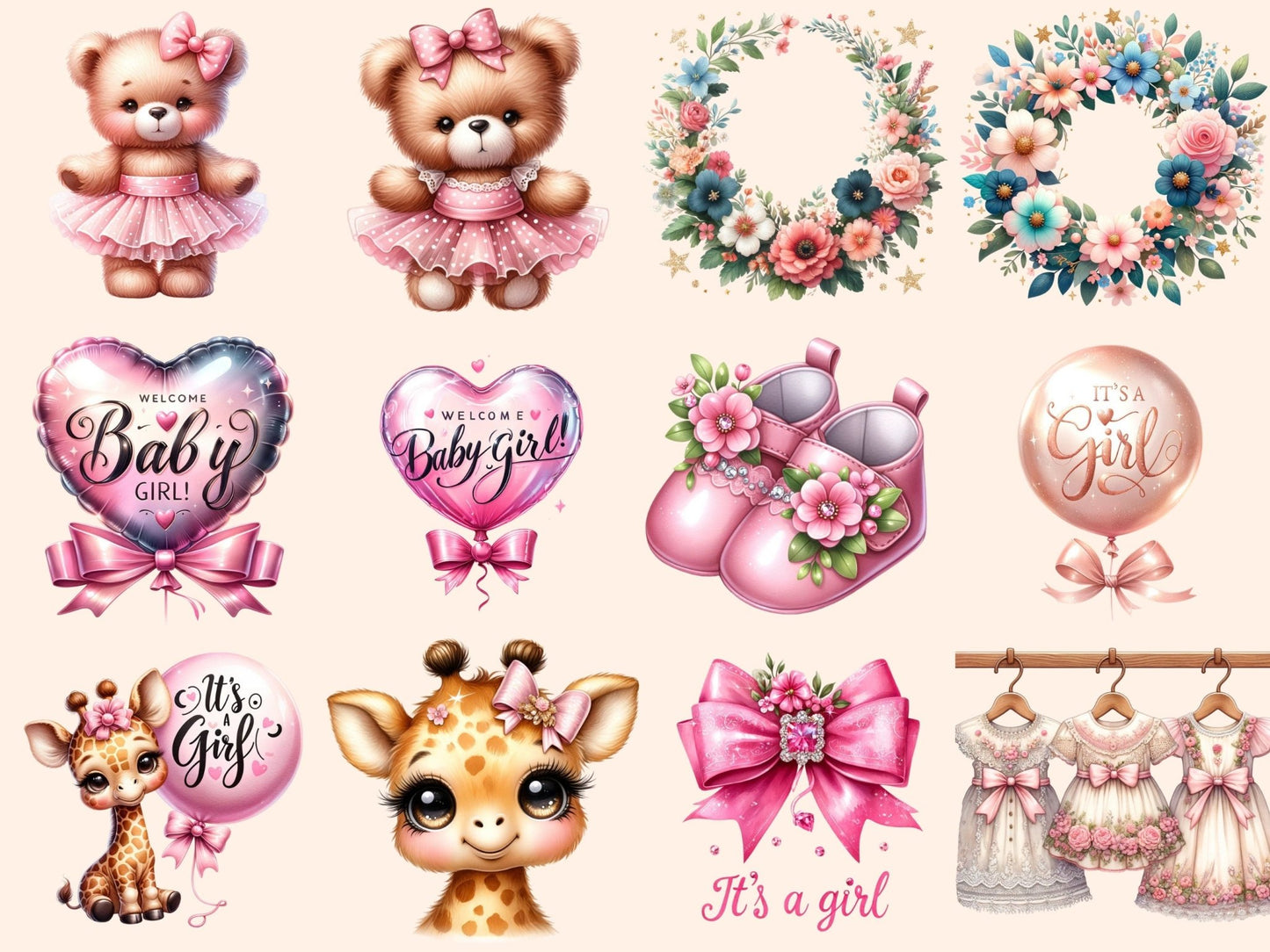 Baby Girl Shower Clipart - High - Quality Instant Digital Download for Creative Projects