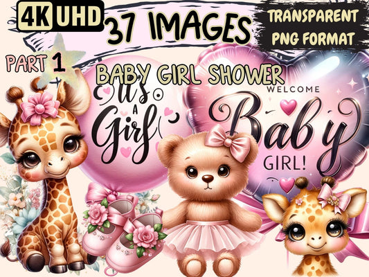 Baby Girl Shower Clipart - High - Quality Instant Digital Download for Creative Projects