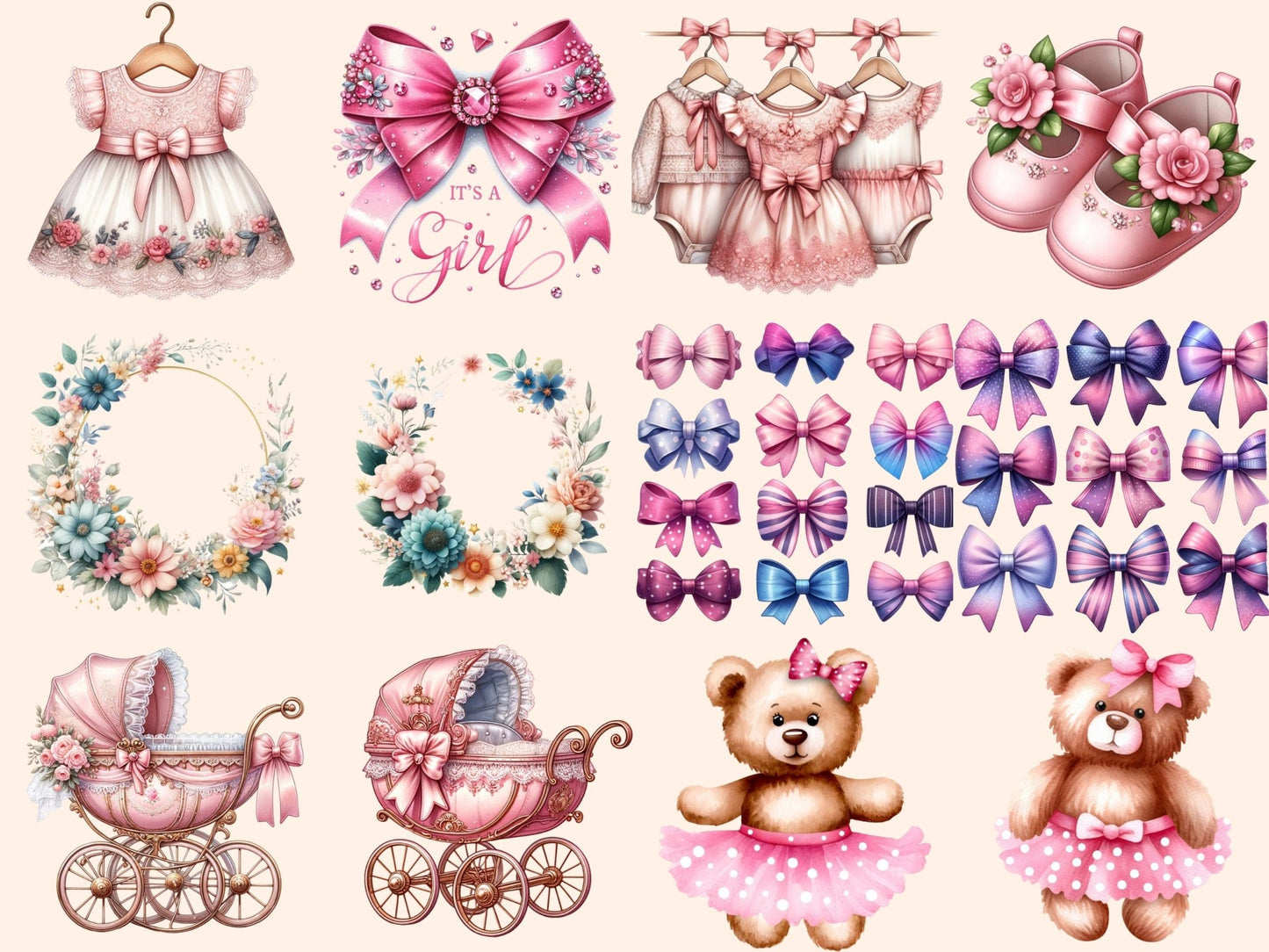 Baby Girl Shower Clipart - High - Quality Instant Digital Download for Creative Projects