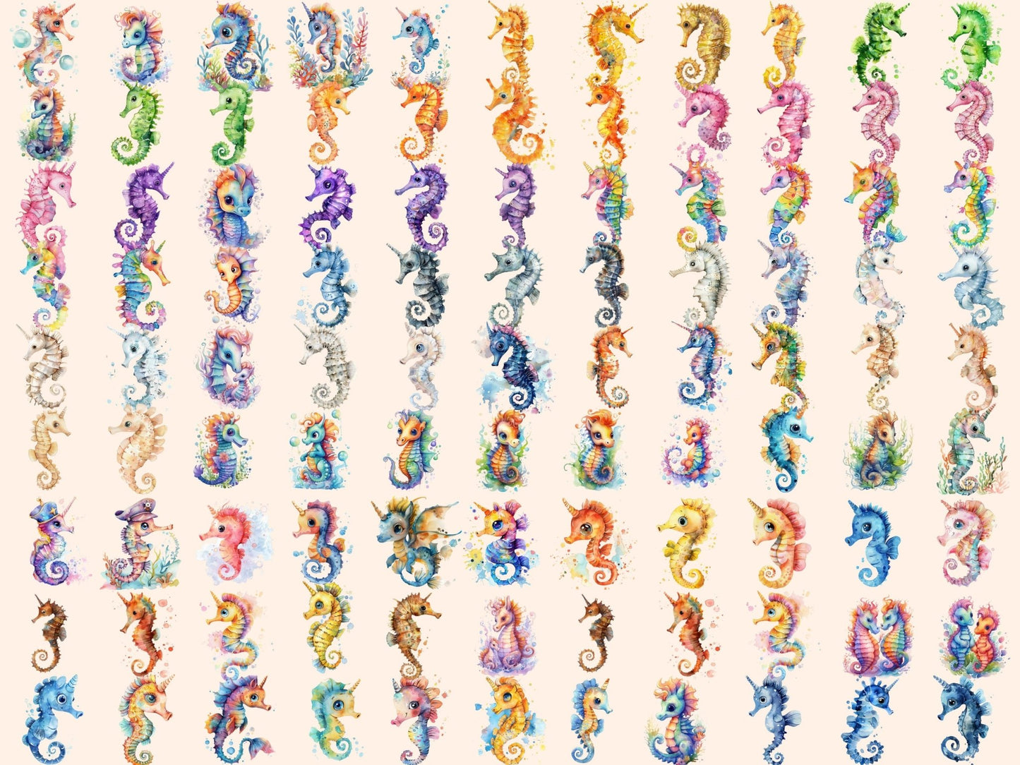 Baby Seahorses Watercolor Clipart - High - Quality Instant Digital Download for Creative Projects