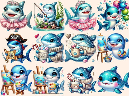 Baby Sharks Clipart adorable sharks - Wonders Artist