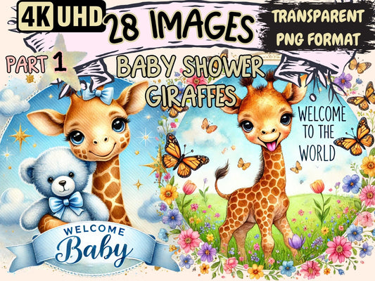 Baby Shower Giraffes Clipart - High - Quality Instant Digital Download for Creative Projects