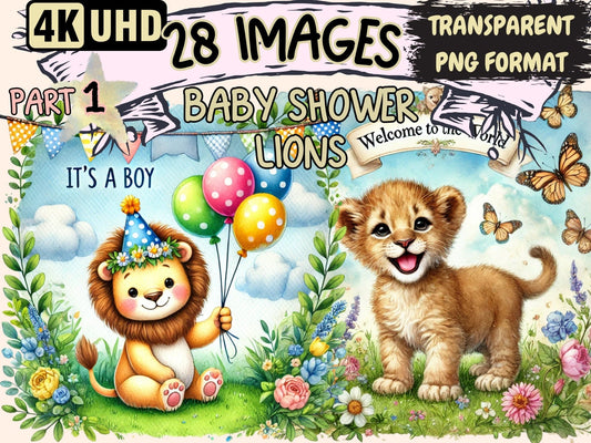 Baby Shower Lions Clipart - High - Quality Instant Digital Download for Creative Projects