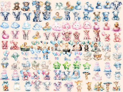 Baby Shower Watercolor Clipart baby digitals - Wonders Artist