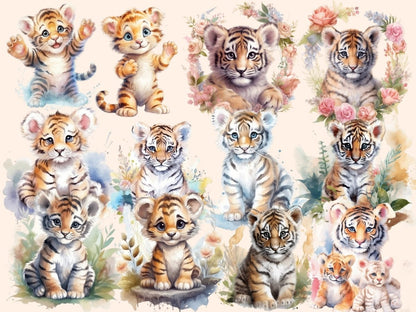 Baby Tigers Watercolor Clipart baby animals png - Wonders Artist
