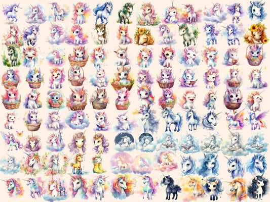 ベビーユニコーンズ水彩クリップアート