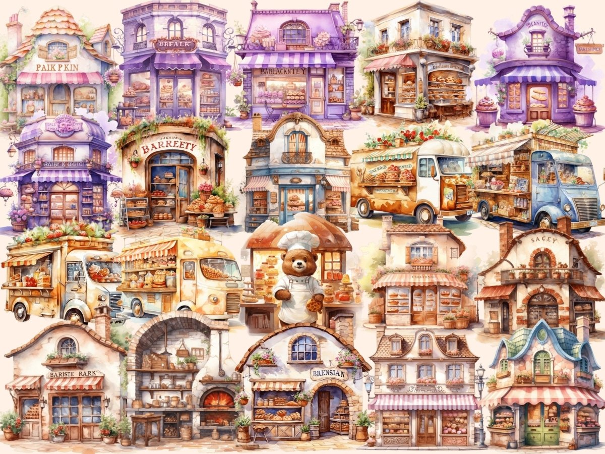 Bakeries Watercolor Clipart awning clipart - Wonders Artist