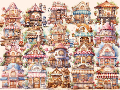 Bakeries Watercolor Clipart awning clipart - Wonders Artist