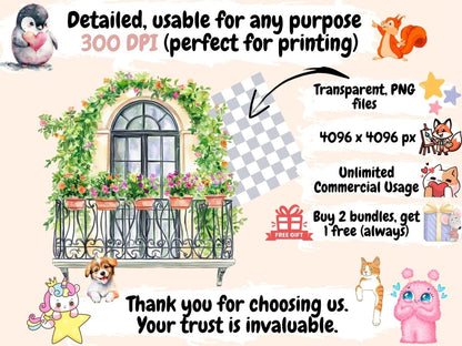 Balconies Watercolor Clipart Balcony Art PNG - Wonders Artist