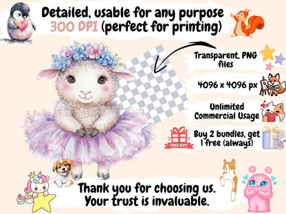 Ballerina Animals Watercolor Clipart animal ballerina png - Wonders Artist