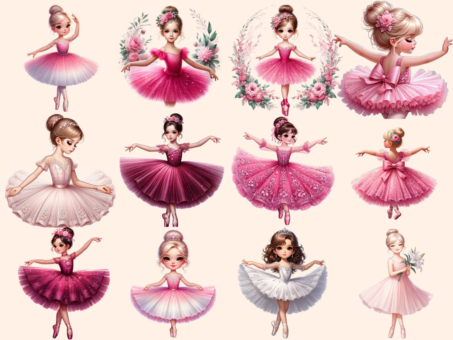 Ballerina Girls Clipart - High - Quality Instant Digital Download for Creative Projects