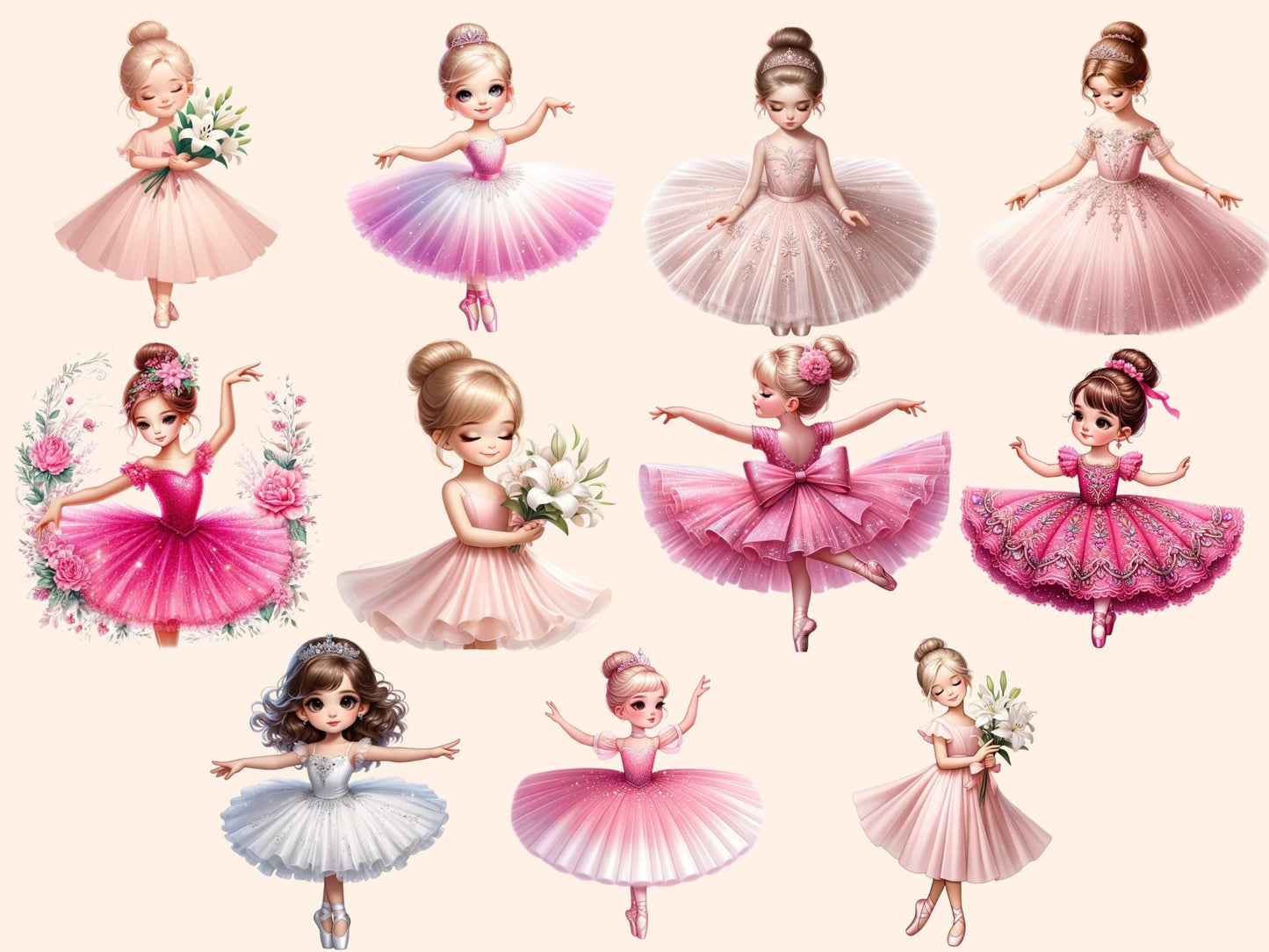 Ballerina Girls Clipart - High - Quality Instant Digital Download for Creative Projects