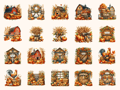 Barnyard Autumn Clipart All Bundles Clipart Line Art - WondersArtist