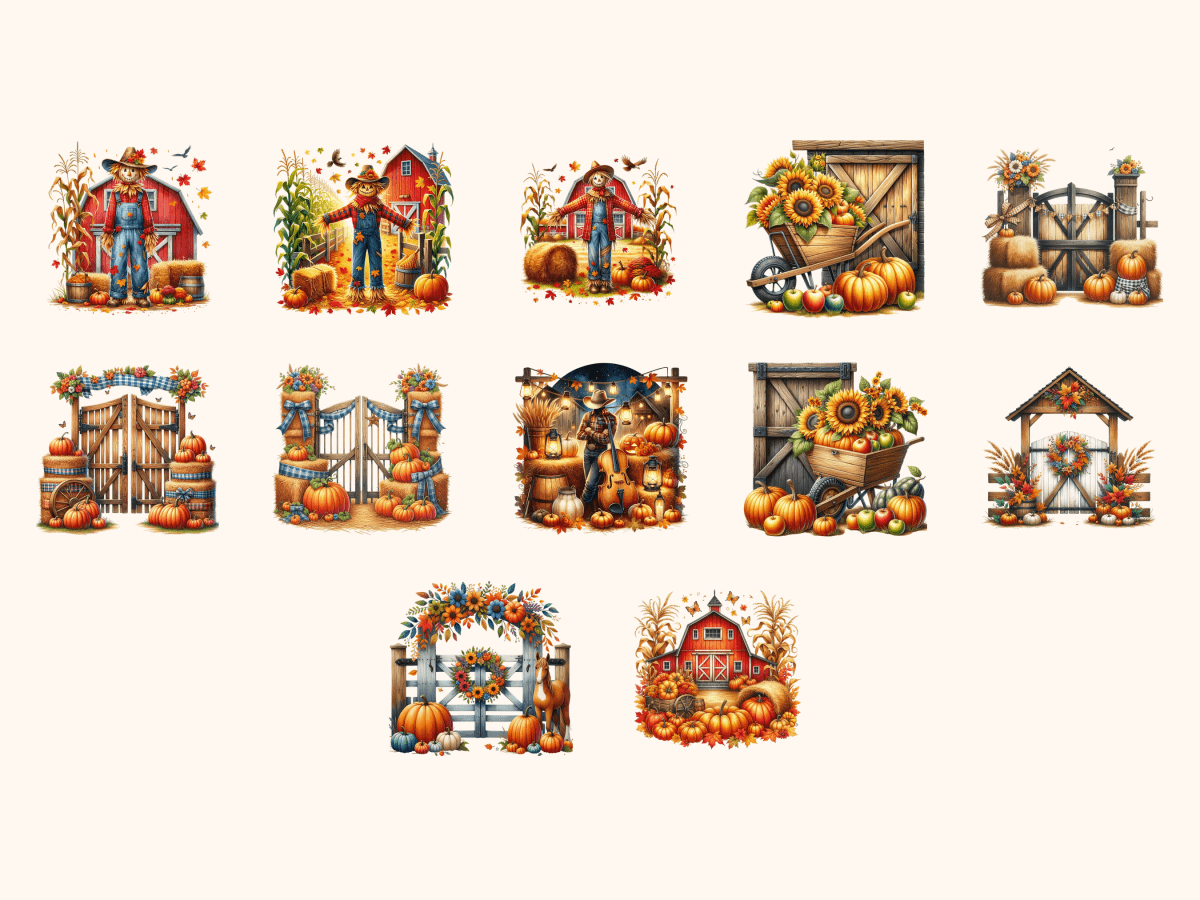 Barnyard Autumn Clipart All Bundles Clipart Line Art - WondersArtist