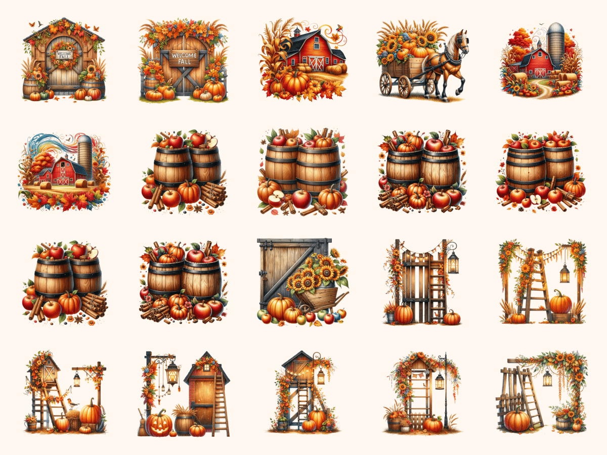 Barnyard Autumn Clipart All Bundles Clipart Line Art - WondersArtist