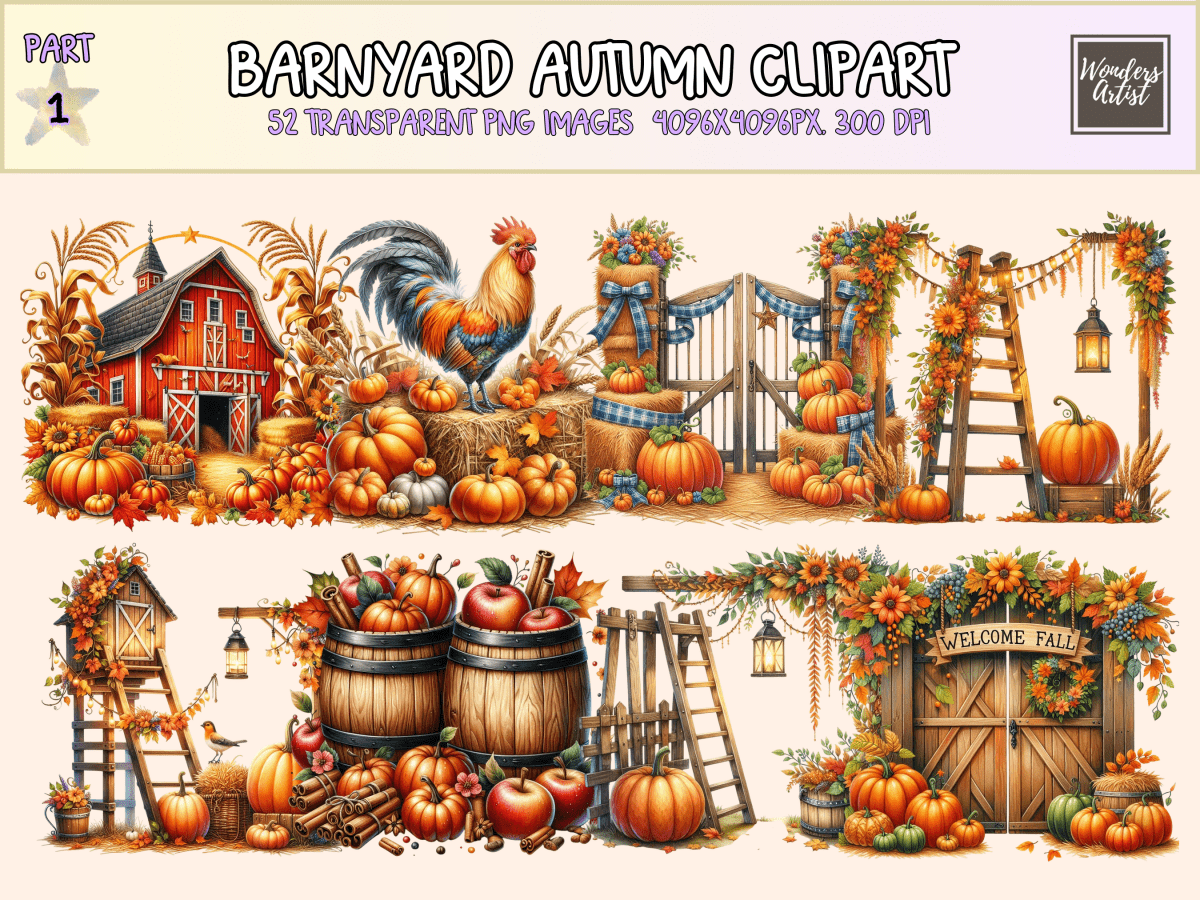Barnyard Autumn Clipart All Bundles Clipart Line Art - WondersArtist