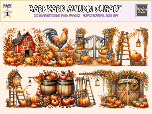 Barnyard Autumn Clipart All Bundles Clipart Line Art - WondersArtist