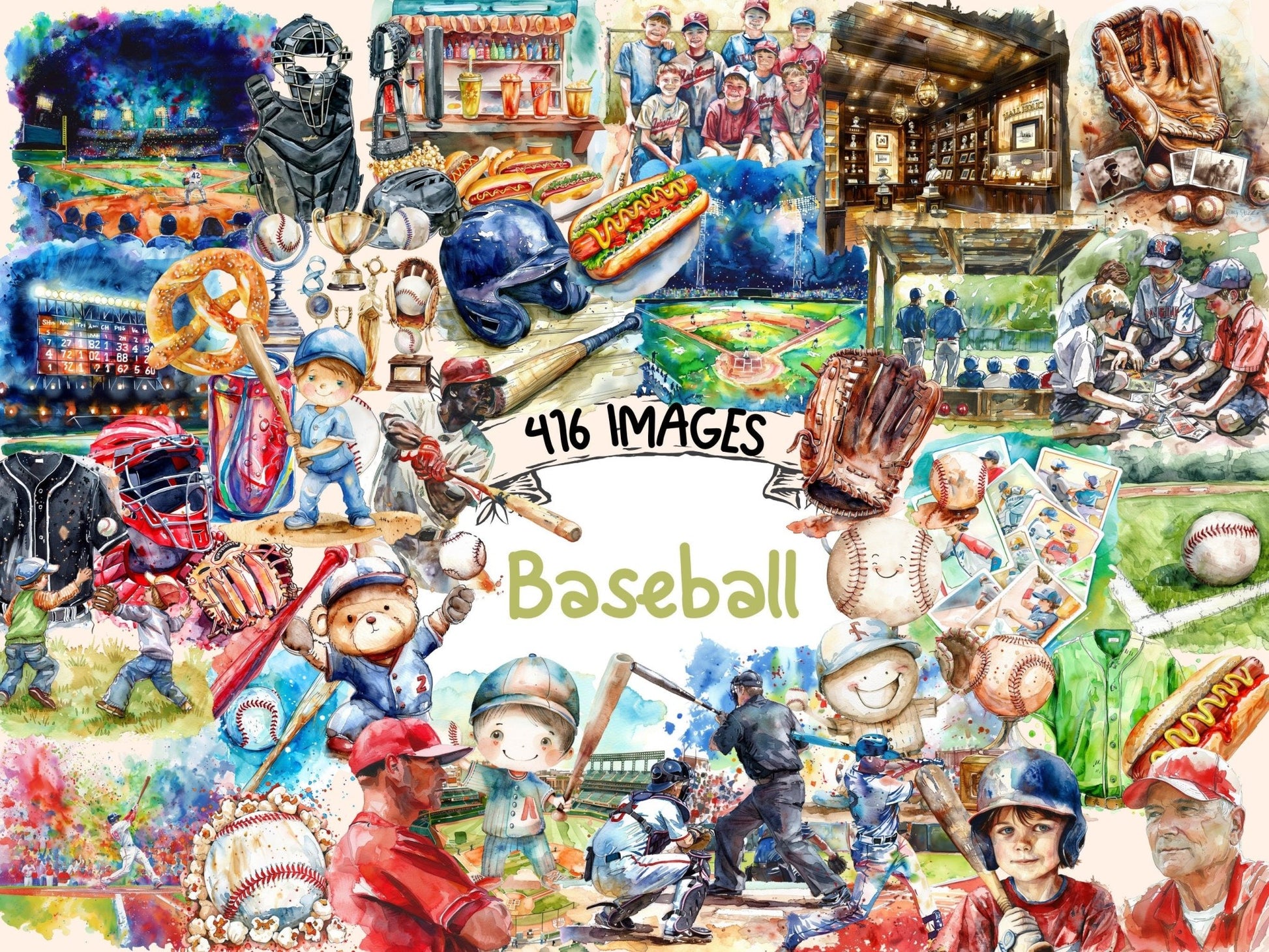 Baseball Watercolor Clipart - High - Quality Instant Digital Download for Creative Projects