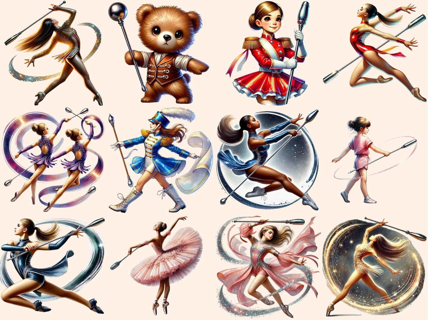 Baton Twirling Clipart - High - Quality Instant Digital Download for Creative Projects