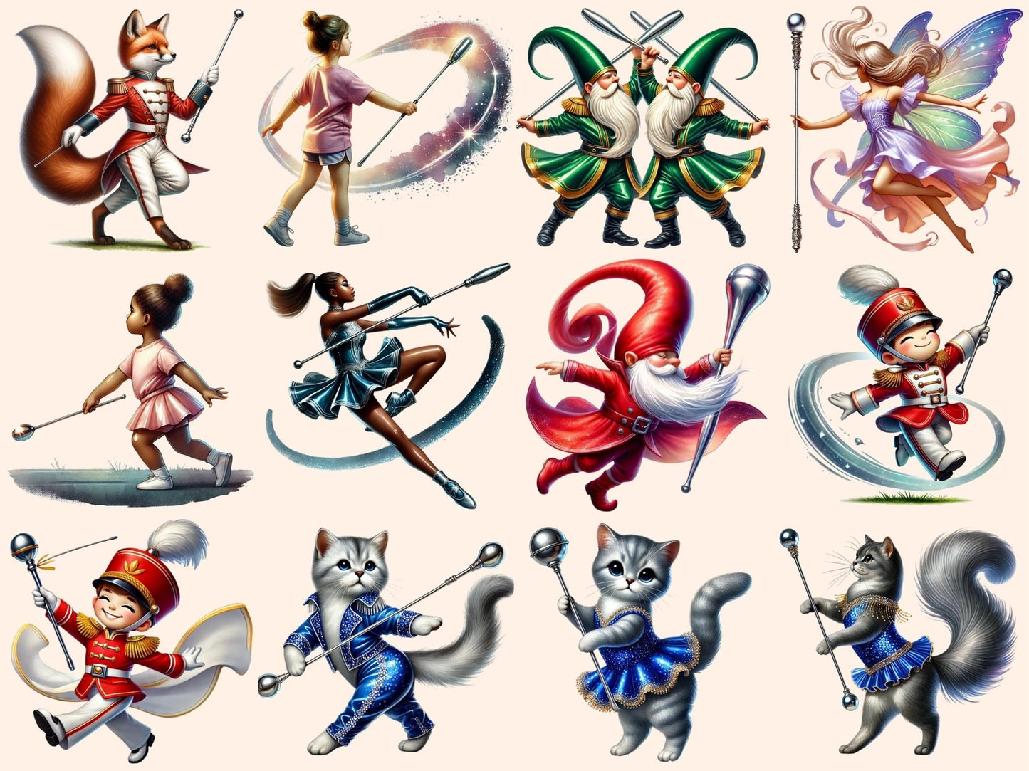 Baton Twirling Clipart - High - Quality Instant Digital Download for Creative Projects