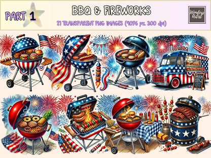 BBQ & Fireworks Clipart 4th of july png - Wonders Artist