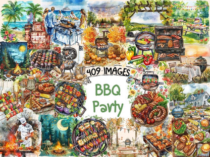 BBQ Party Watercolor Clipart barbecue clipart - Wonders Artist