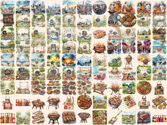 BBQ Party Waterconor Clipart